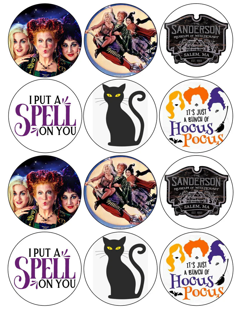 Hocus Pocus Edible Cupcake Toppers Icing Sheet or Wafer Paper
