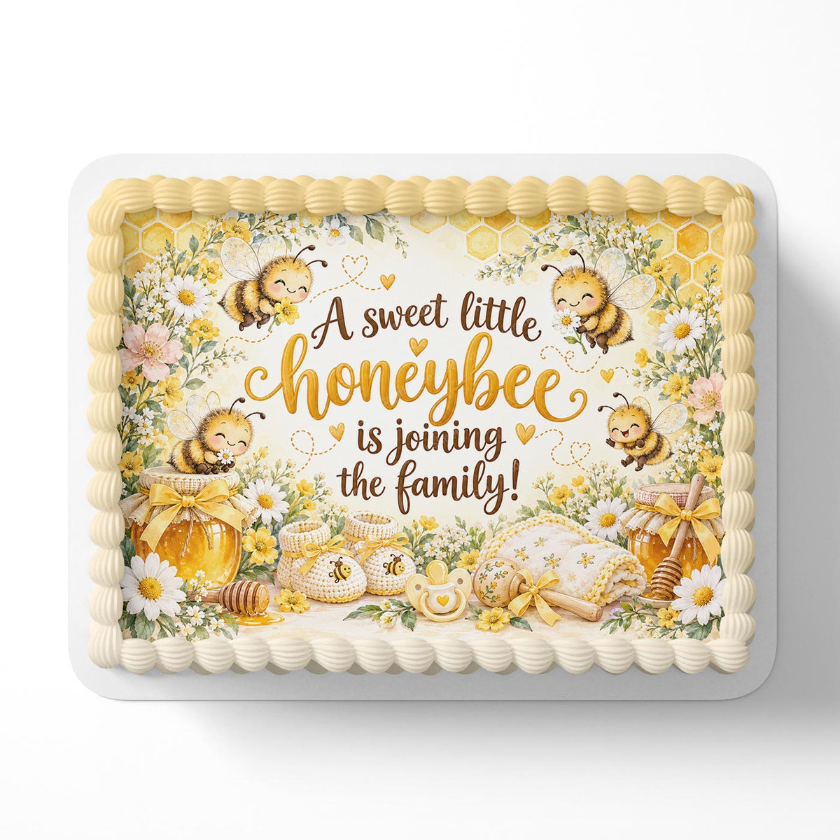 A Sweet Little Honeybee is Joining the Family Edible Cake Topper Cake Decoration Photo Cake Image Custom