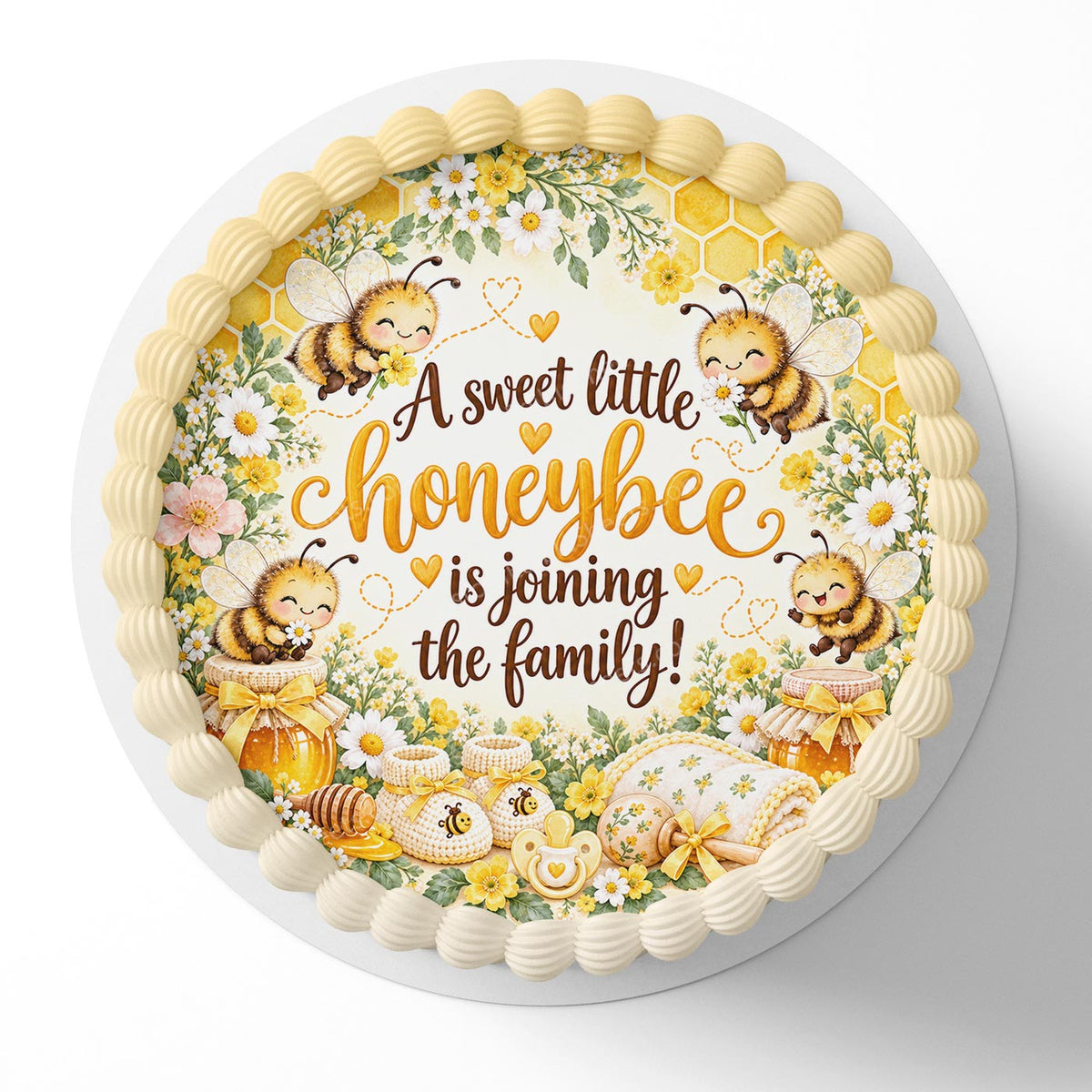 A Sweet Little Honeybee is Joining the Family Edible Cake Topper Cake Decoration Photo Cake Image Custom