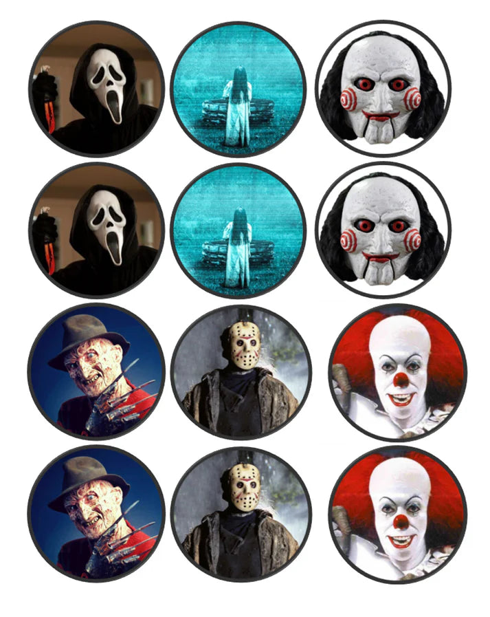 Horror Movie Slasher Villains Edible Cupcake Toppers Icing Sheet or Wafer Paper