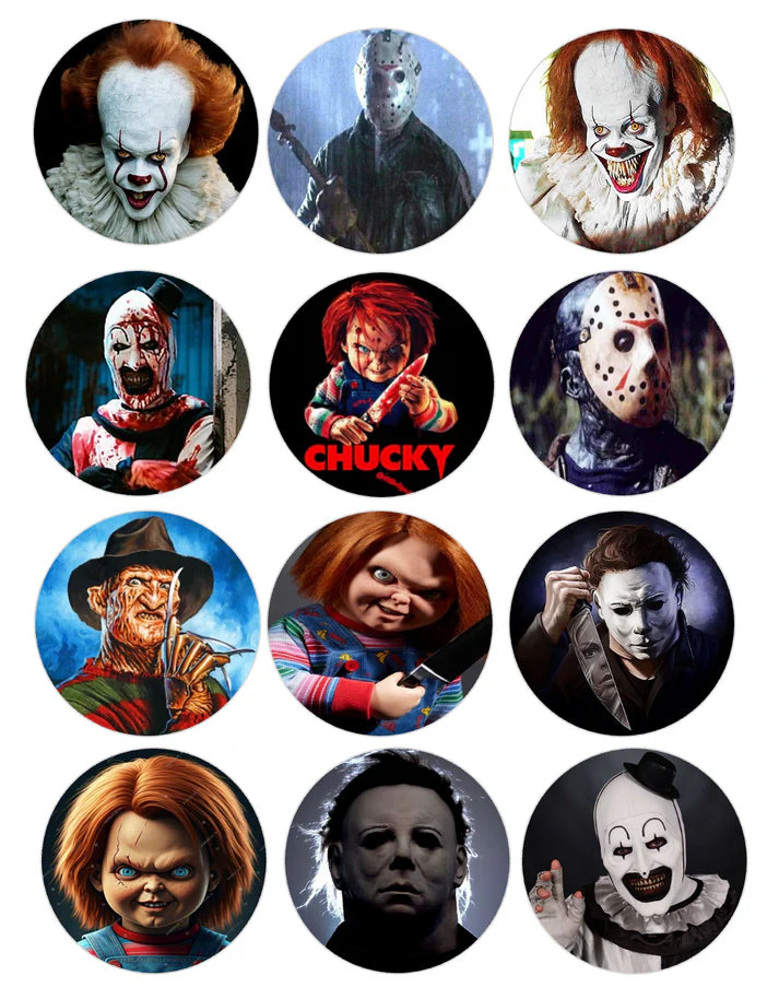 Horror Movie Villains Mix Edible Cupcake Toppers Icing Sheet or Wafer Paper