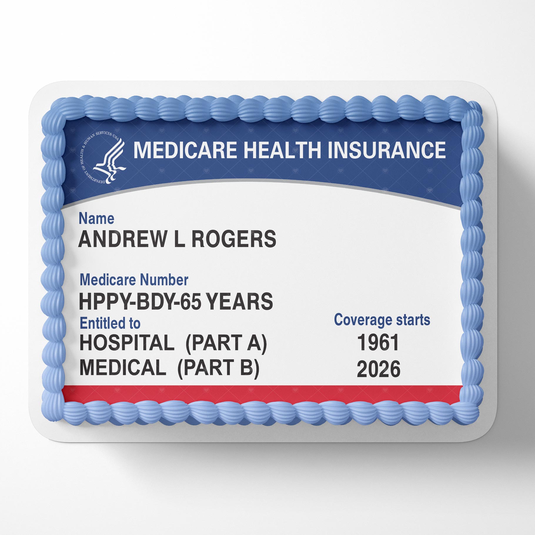 Personalized Medicare Health Insurance Card Edible Cake Topper | Custom Medicare Card Cake Image | Funny 65th Birthday Cake Decoration