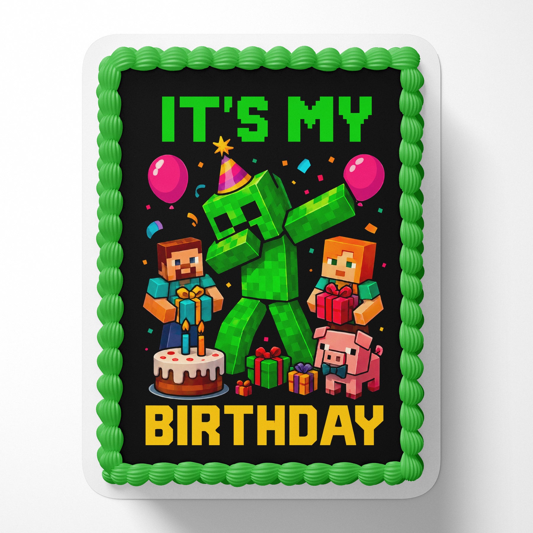 It's My Birthday Minecraft Style Edible Cake Topper