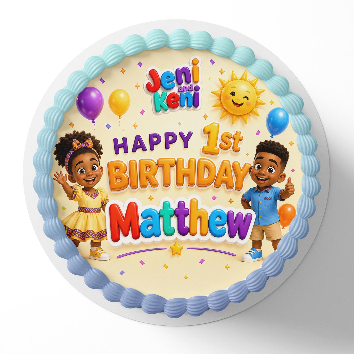 Jeni and Keni Kids Fun Edible Cake Topper | Birthday Cake Decoration | Photo Cake Image