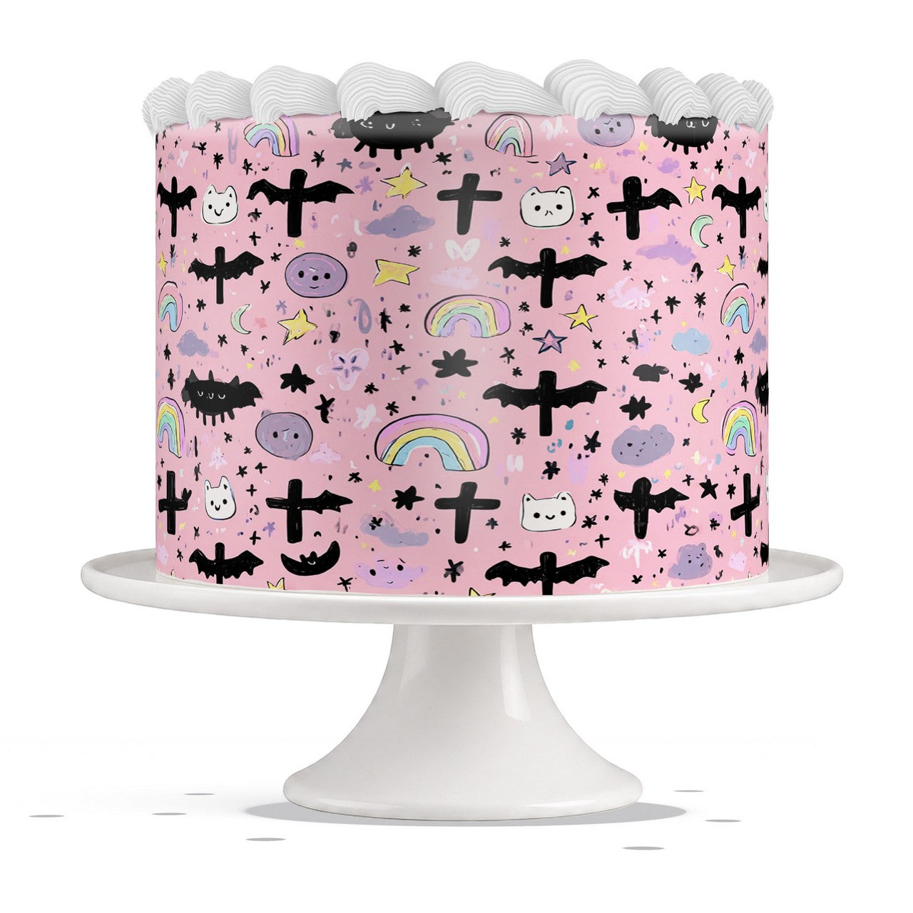 Kawaii Bats Rainbows and Crosses edible cake wrap strip icing sheet