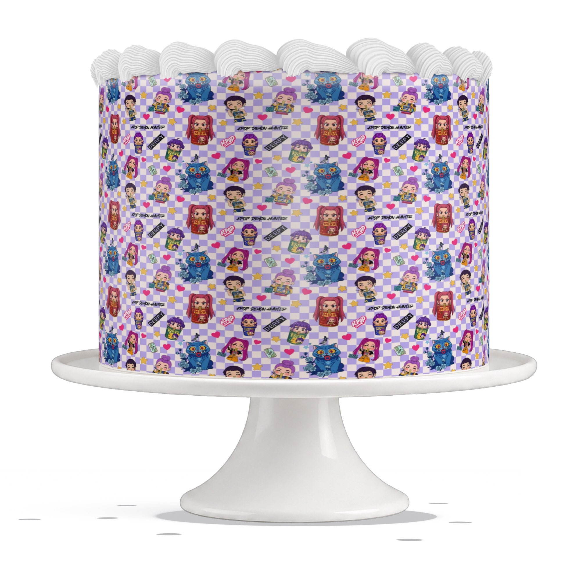 Kpop Demon Hunters Purple Checker Edible Cake Wrap Strip – Icing - Edible Cake Topper | Icing Sheet | Birthday Cake Decoration