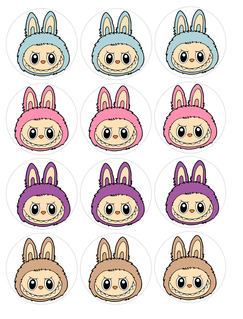 Labubu Faces Multicolor Edible Cupcake Toppers Icing Sheet or Wafer Paper