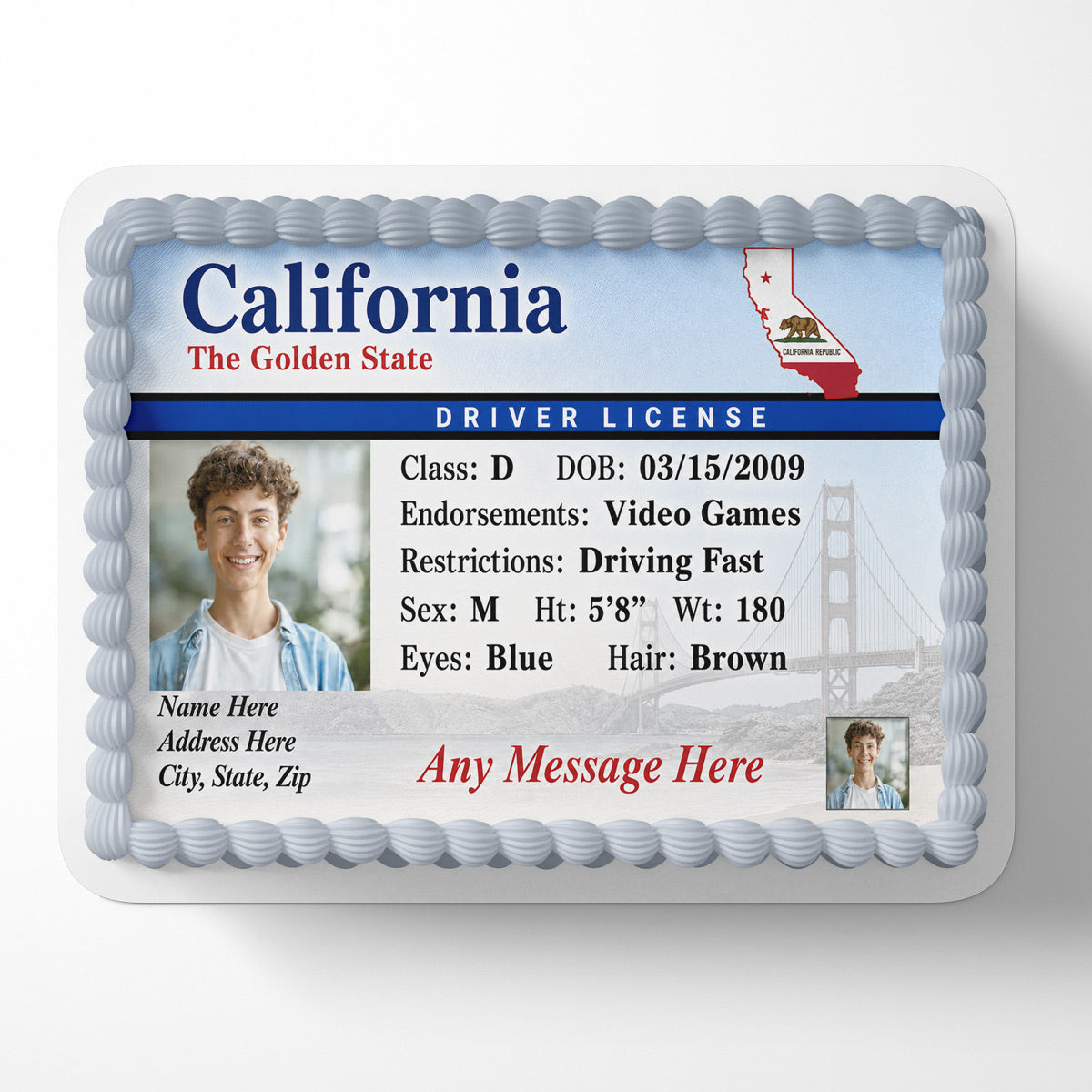 Personalized Driver License Edible Cake Topper β Custom Photo Birthday Cake Image β Edible Frosting Sheet for Any State Design