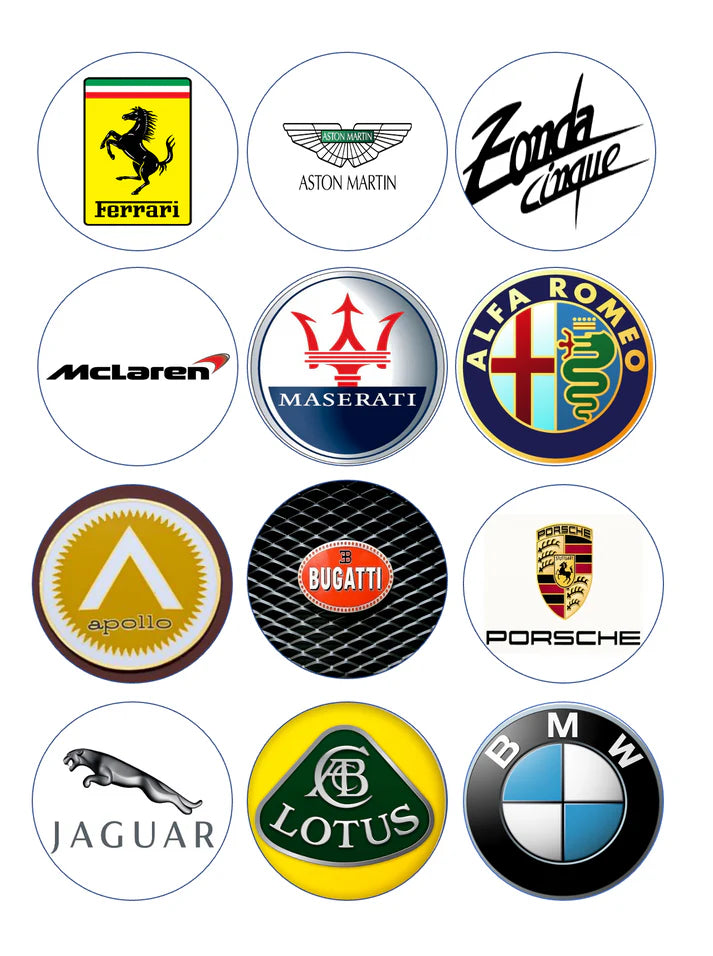 Luxury Car Logos Mix 1 Edible Cupcake Toppers Icing Sheet or Wafer Paper