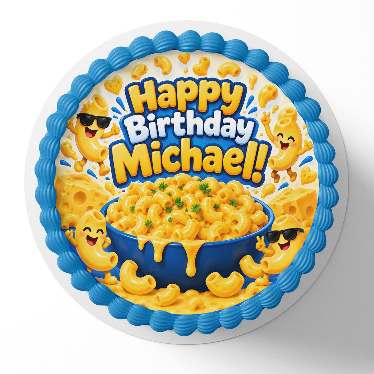 Macaroni and Cheese Fans Edible Cake Topper | Birthday Cake Decoration | Photo Cake Image | Custom Edible Cake Topper