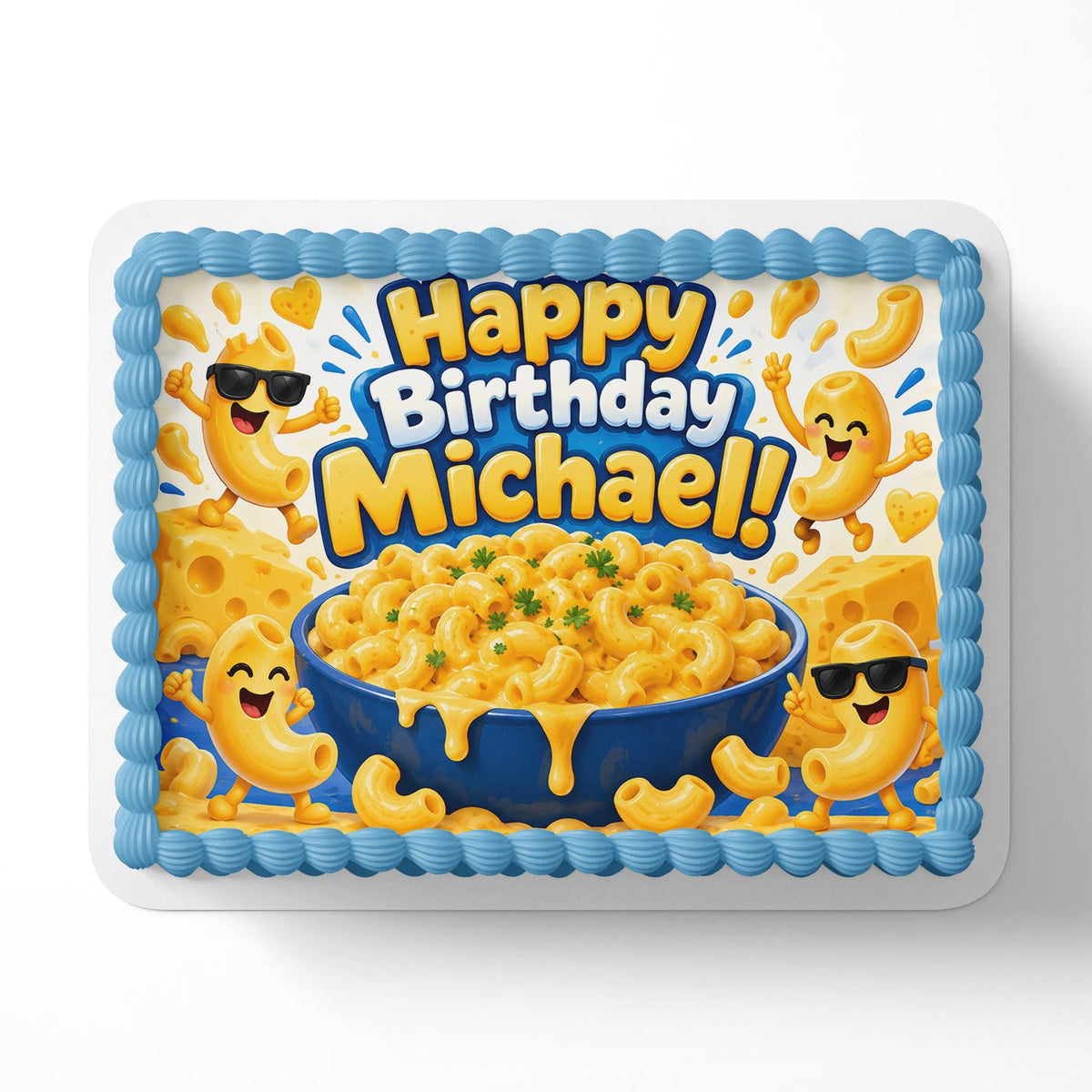 Macaroni and Cheese Fans Edible Cake Topper | Birthday Cake Decoration | Photo Cake Image | Custom Edible Cake Topper
