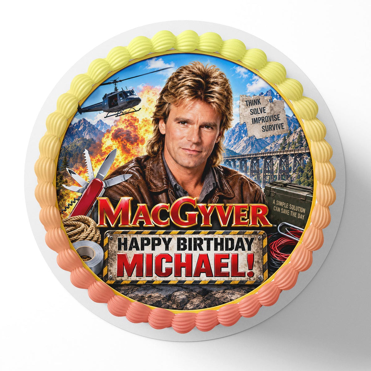 MacGyver Birthday Cake Topper – Personalized MacGyver Edible Image, Classic TV Show Cake Decoration, Custom Birthday Icing Sheet