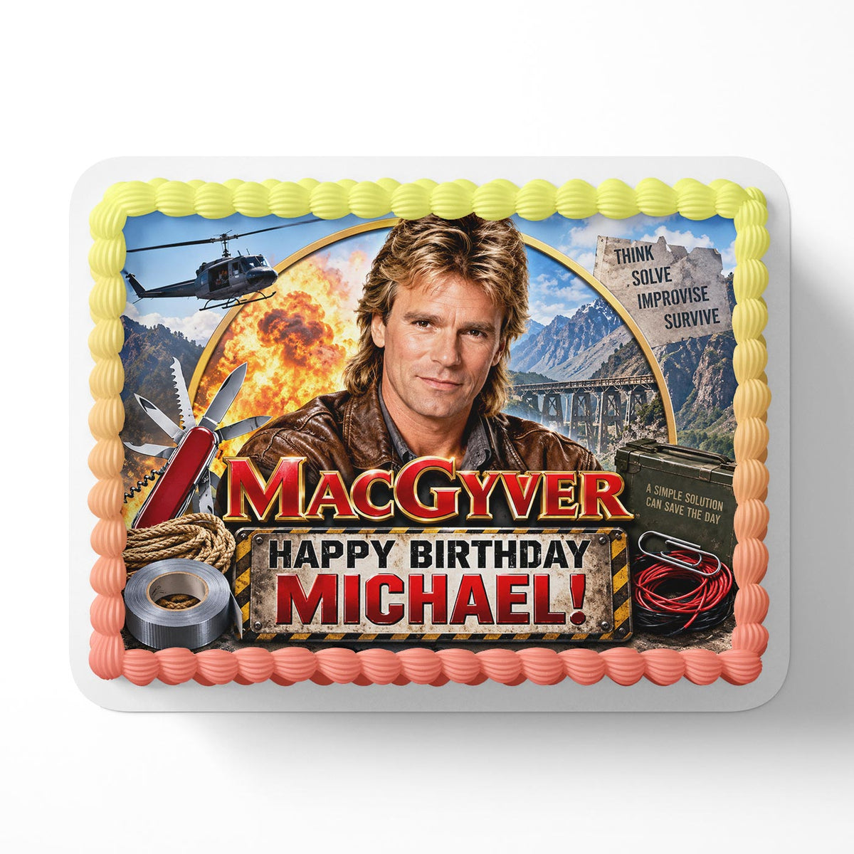 MacGyver Birthday Cake Topper – Personalized MacGyver Edible Image, Classic TV Show Cake Decoration, Custom Birthday Icing Sheet