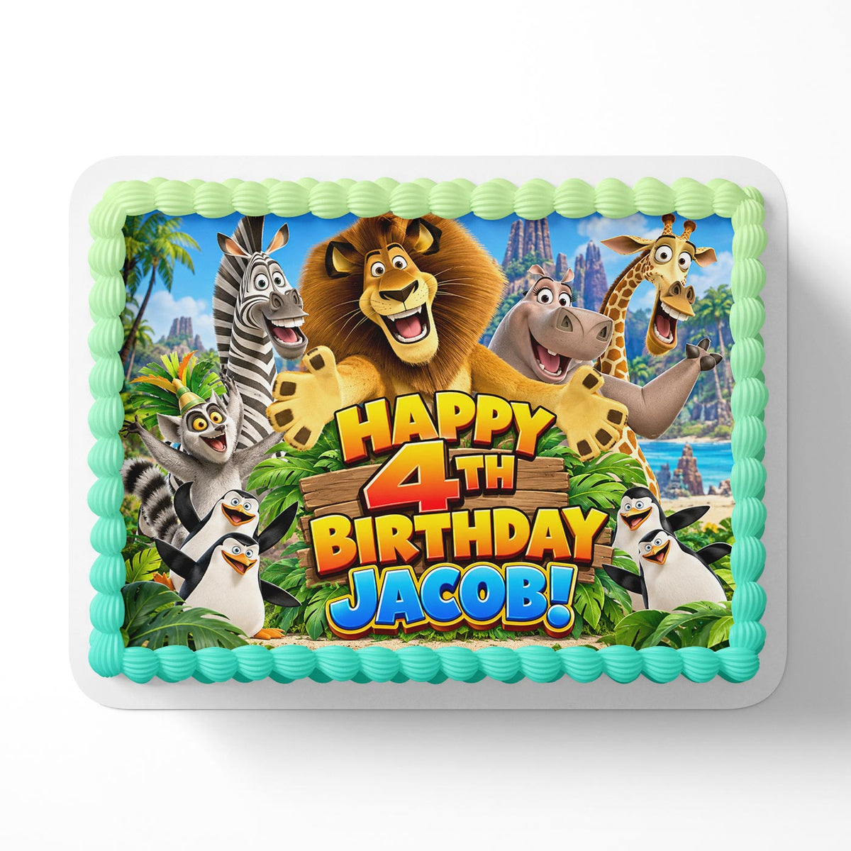 Madagascar Cute Animals Jungle Boys Edible Cake Topper | Birthday Cake Decoration | Photo Cake Image | Custom Edible Cake Topper