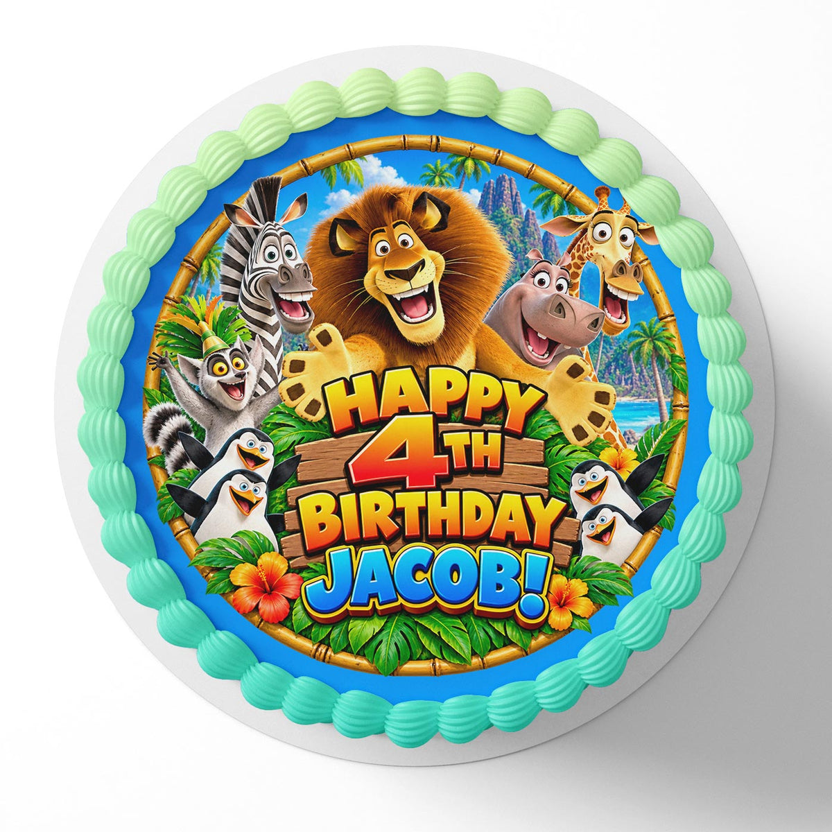 Madagascar Cute Animals Jungle Boys Edible Cake Topper | Birthday Cake Decoration | Photo Cake Image | Custom Edible Cake Topper