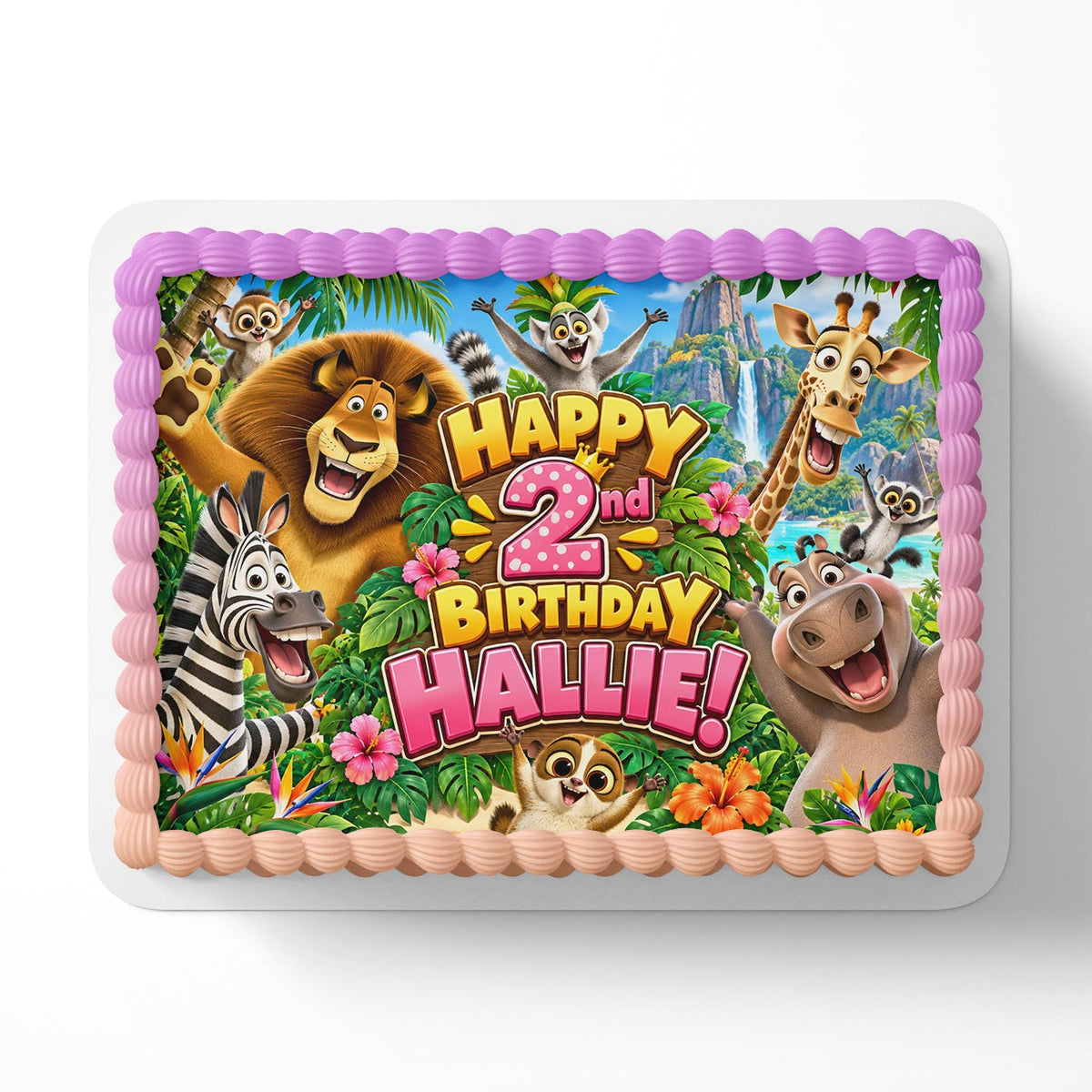 Madagascar Cute Animals Jungle Girls Edible Cake Topper | Birthday Cake Decoration | Photo Cake Image | Custom Edible Cake Topper