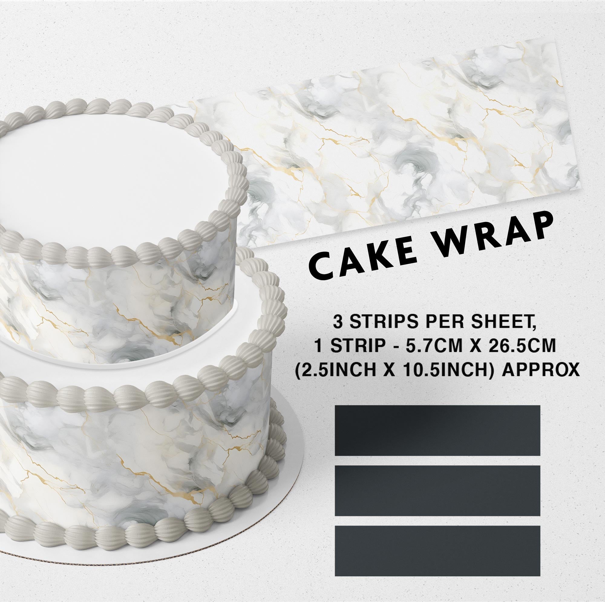 Marble Gold Edible Cake Wrap Strip – Icing Sheet Cake Side Decora - Personalized Edible Cake Topper | Custom Icing Sheet | Birthday Cake Decoration