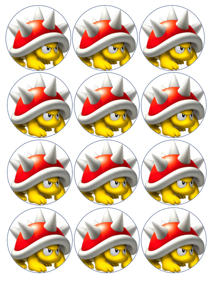 Mario Spiny Edible Cupcake Toppers Icing Sheet or Wafer Paper