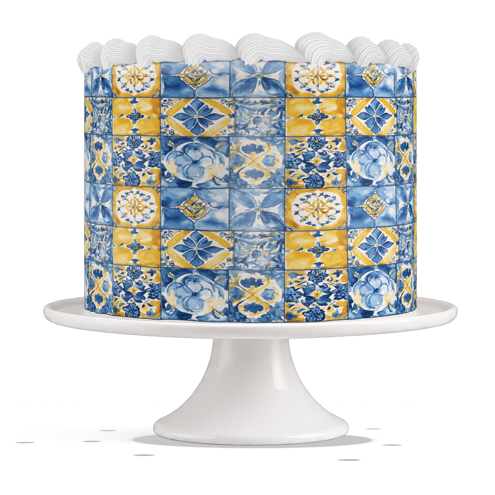 Mediterranean Blue Yellow Azulejo Tile Edible Cake Wrap Strip – I - Edible Cake Topper | Icing Sheet | Birthday Cake Decoration
