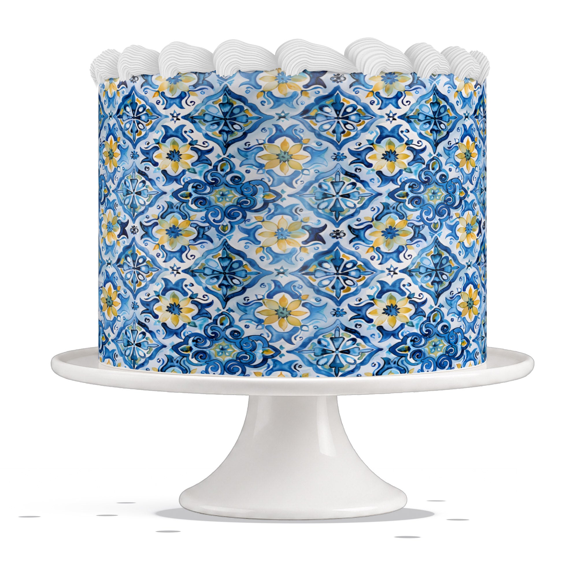 Mediterranean Blue Yellow Tile Edible Cake Wrap Strip ā Icing She - Edible Cake Topper | Icing Sheet | Birthday Cake Decoration