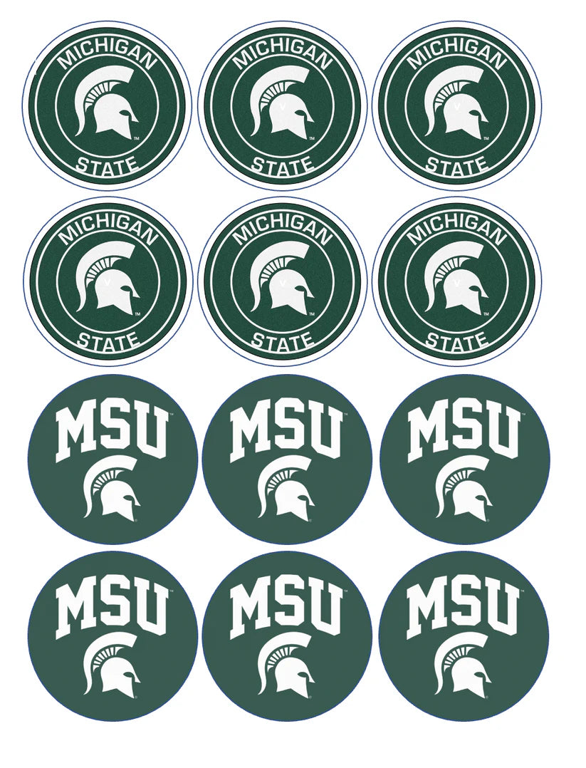 Michigan State Spartans Helmet Mix Edible Cupcake Toppers Icing Sheet or Wafer Paper
