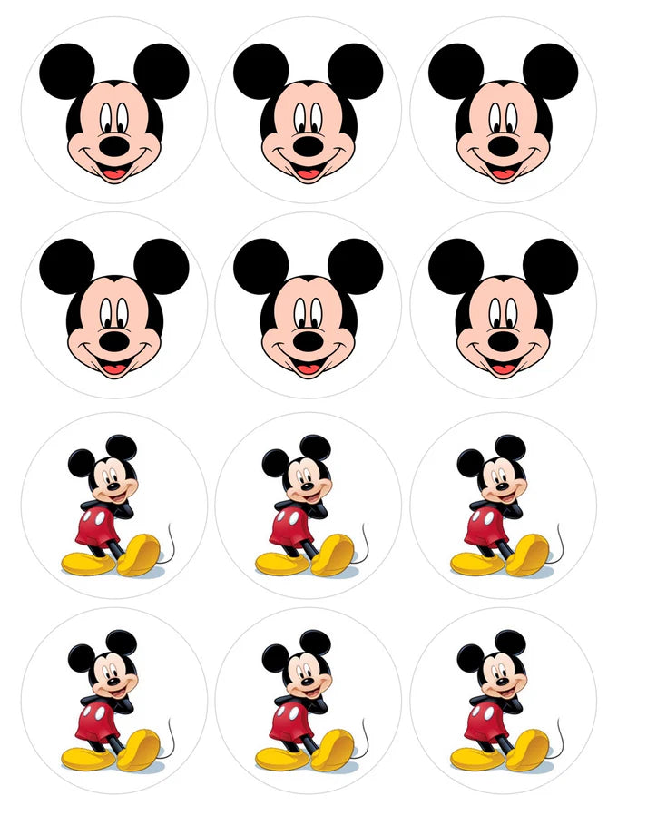 Mickey Mouse Edible Cupcake Toppers Icing Sheet or Wafer Paper