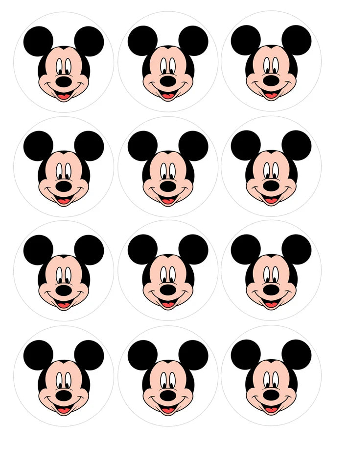 Mickey Mouse Face Edible Cupcake Toppers Icing Sheet or Wafer Paper