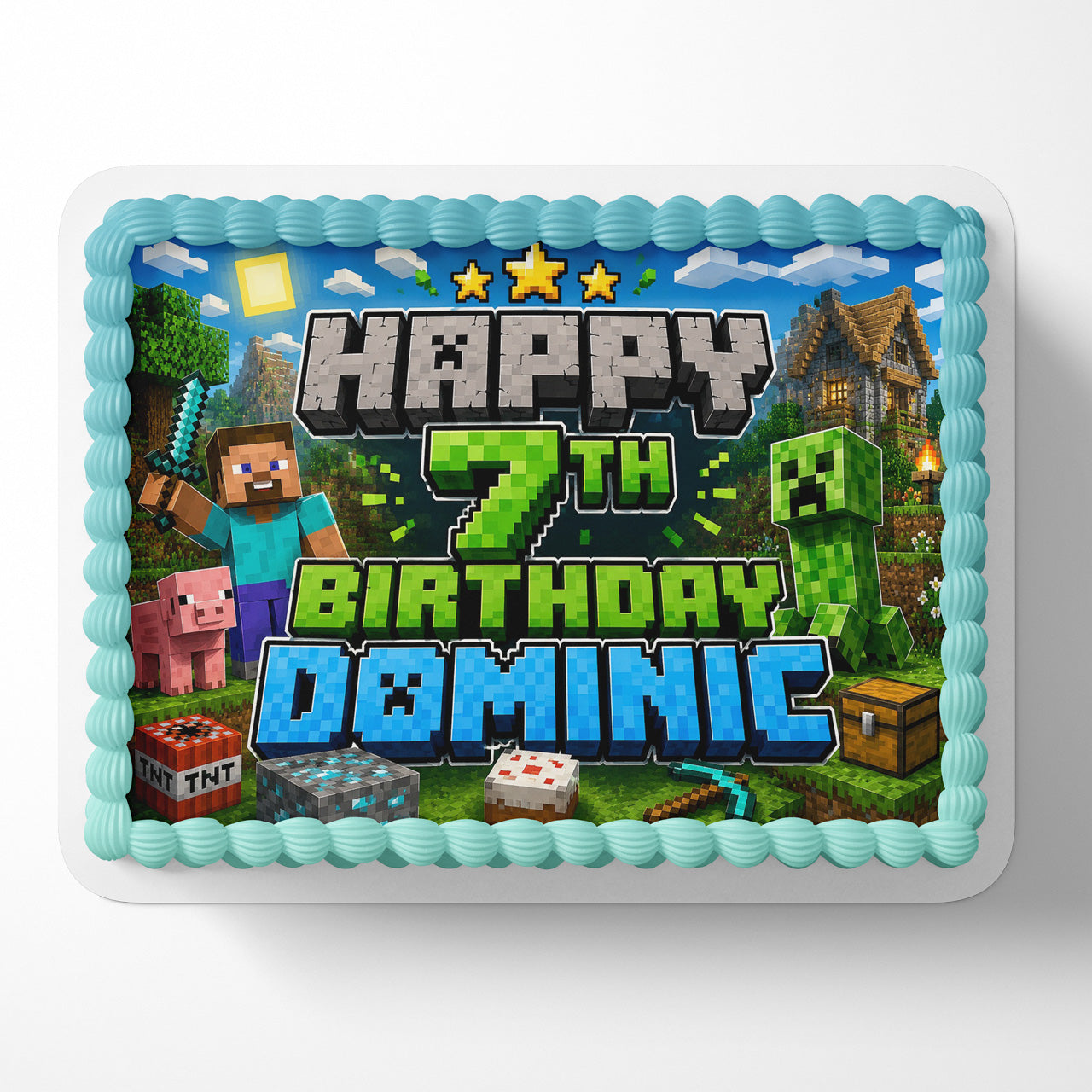 Minecraft Steve TNT Creeper Edible Cake Topper
