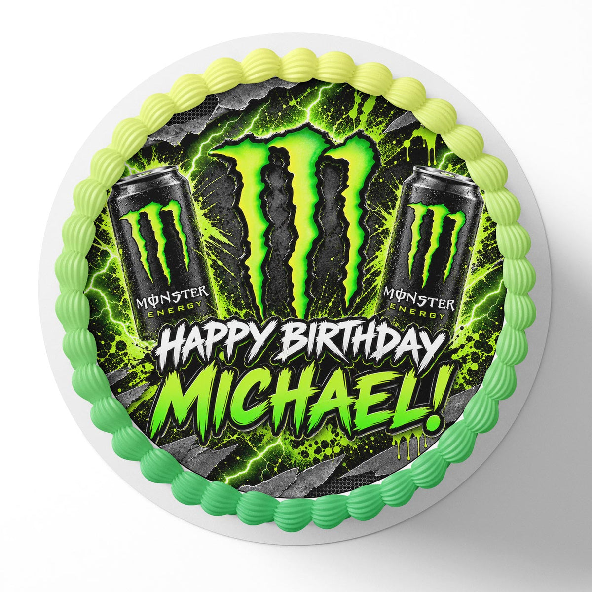 Monster Birthday Cake Topper โ Personalized Energy Drink Edible Image, Monster Cake Decoration, Custom Birthday Icing Sheet