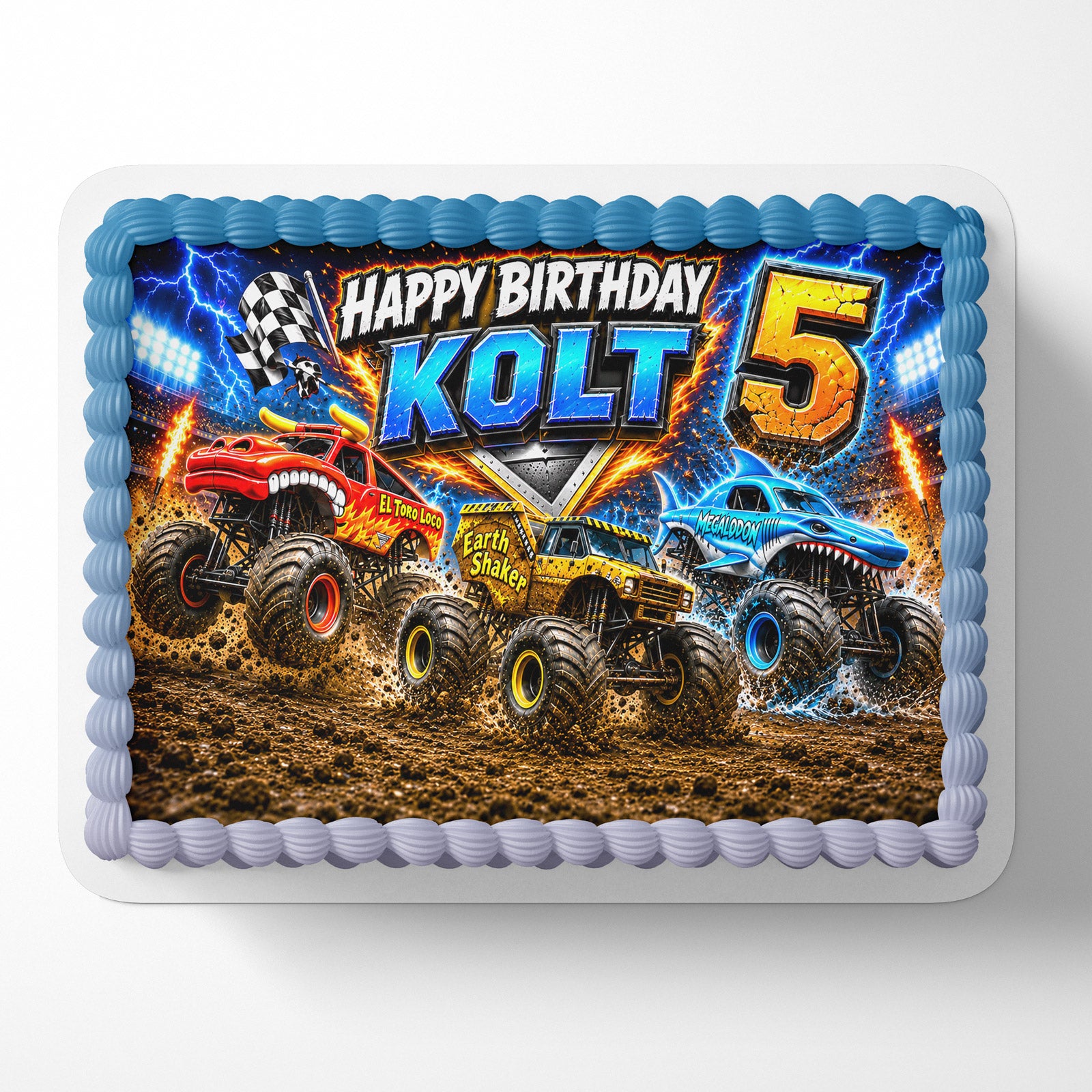 Monster Truck Toro Loco Earth Shaker Megalodon Custom Edible Cake Image - Edible Cake Topper Birthday Cake Decoration