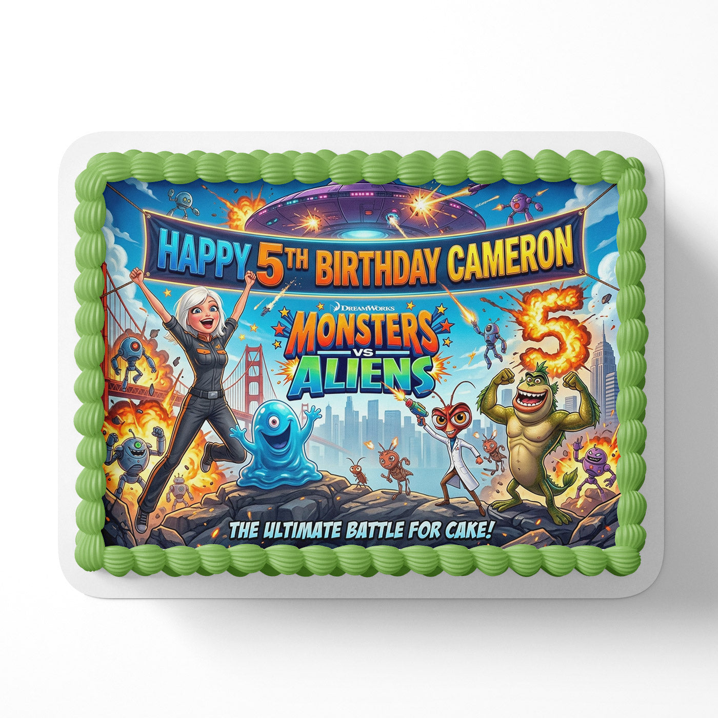 Monster Vs Aliens Icing Sheet - Edible Cake Topper | Birthday Cake Decoration | Photo Cake Image