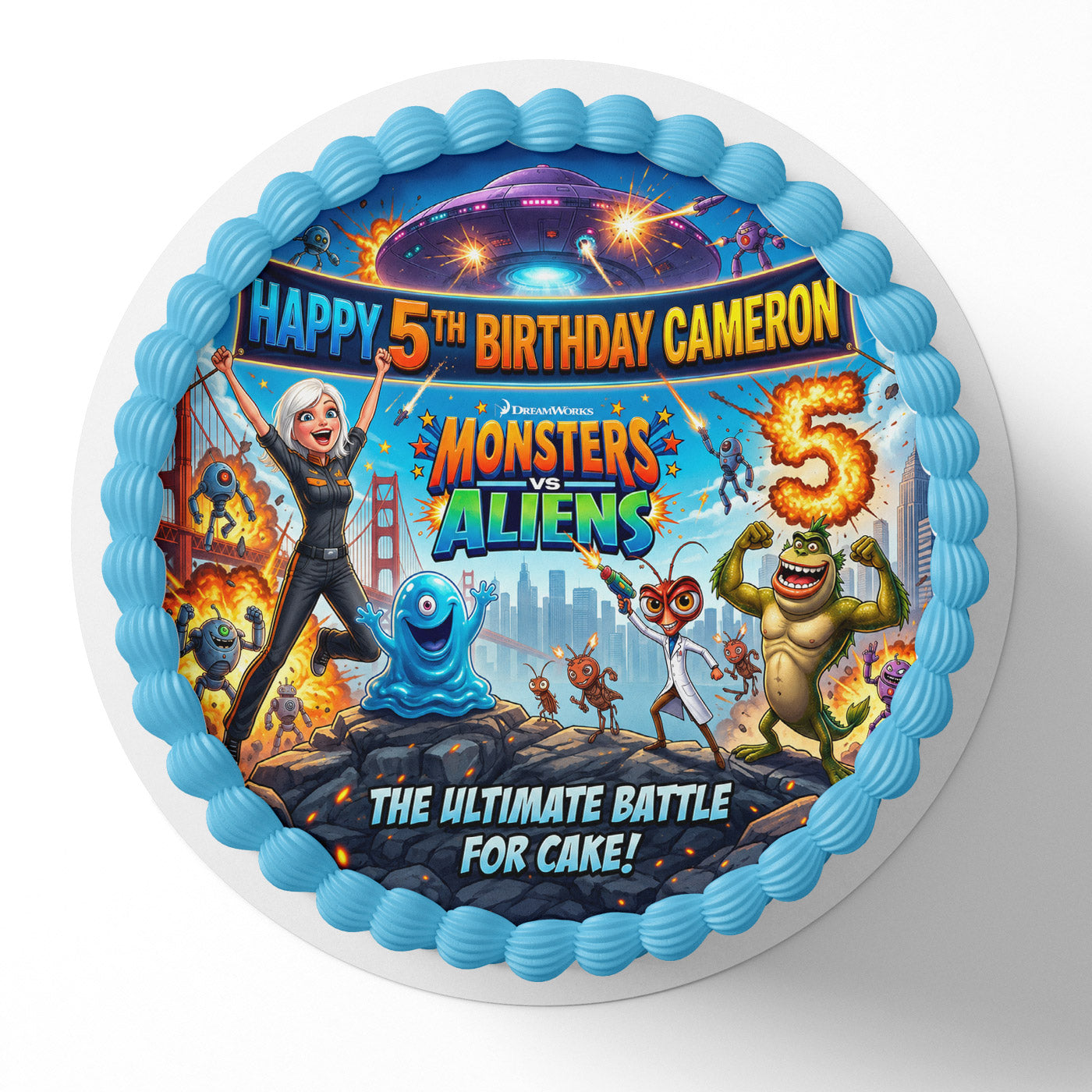 Monster Vs Aliens Icing Sheet - Edible Cake Topper | Birthday Cake Decoration | Photo Cake Image