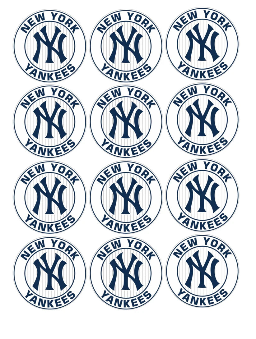 NY Yankees Baseball Edible Cupcake Toppers Icing Sheet or Wafer Paper