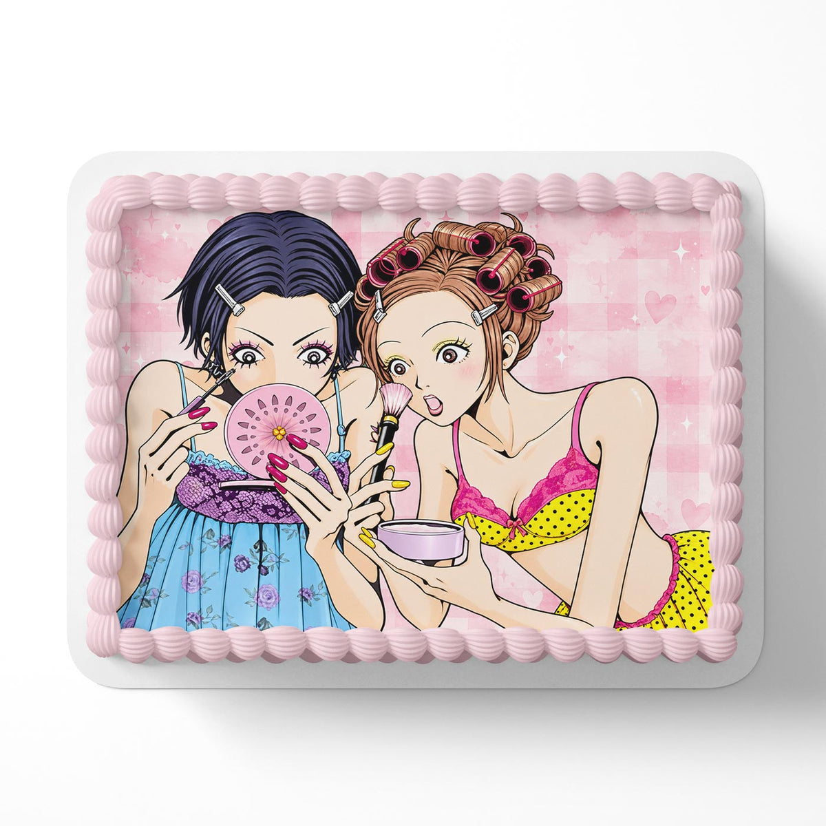 Nana x Nana Osaki and Hachi Makeup Retro Manga Anime Pink Heart Birthday Cake Topper – Edible Cake Image – Icing Sheet for Cakes