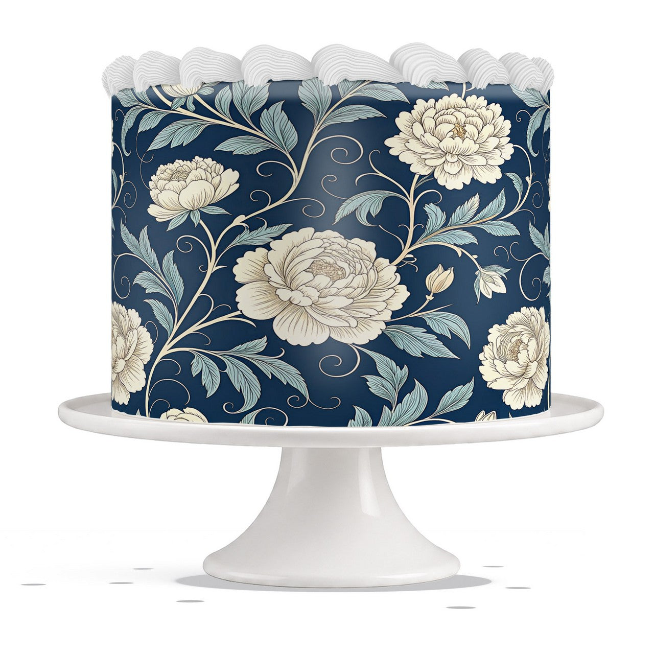 Navy Floral Garden edible cake wrap strip icing sheet