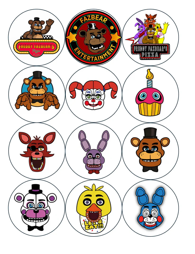 Nights at Freddys Edible Cupcake Toppers Icing Sheet or Wafer Paper
