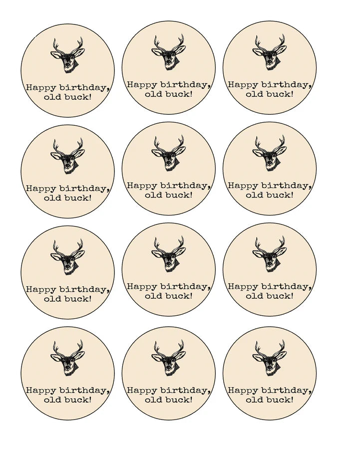 Old Buck Happy Birthday Edible Cupcake Toppers Icing Sheet or Wafer Paper