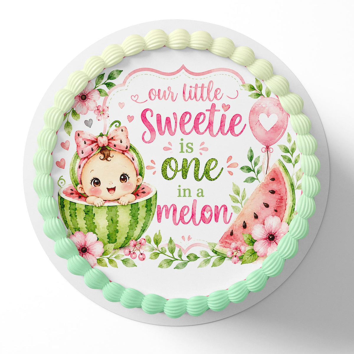 Our Little Sweetie is One in a Melon Baby Shower Edible Cake Topper | Birthday Cake Decoration | Photo Cake Image
