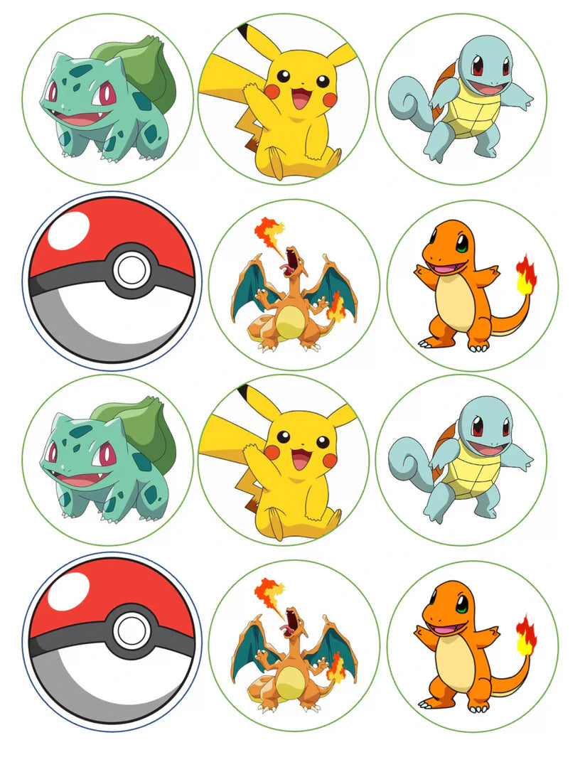 Original Pokemon Edible Cupcake Toppers Icing Sheet or Wafer Paper