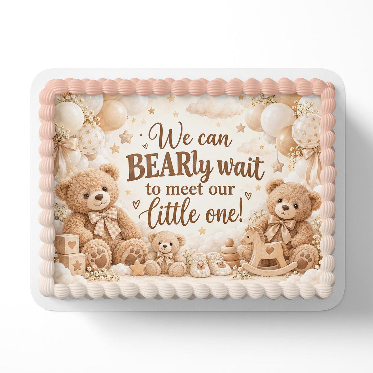 We can BEARly Wait Teddy Bear Cute Bear Baby Shower Edible Cake Topper Cake Decoration Photo Cake Image Custom
