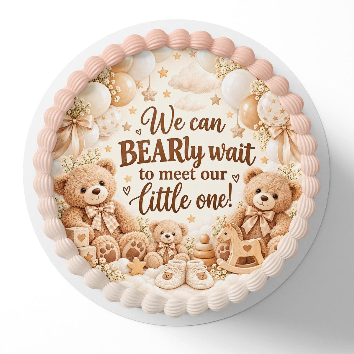 We can BEARly Wait Teddy Bear Cute Bear Baby Shower Edible Cake Topper Cake Decoration Photo Cake Image Custom