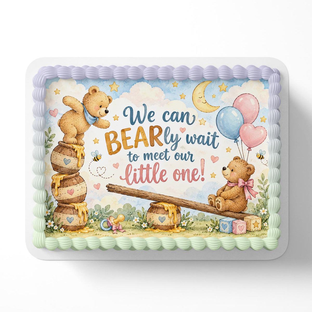 We can BEARly Wait Teddy Bear Edible Cake Topper Cake Decoration Photo Cake Image Custom