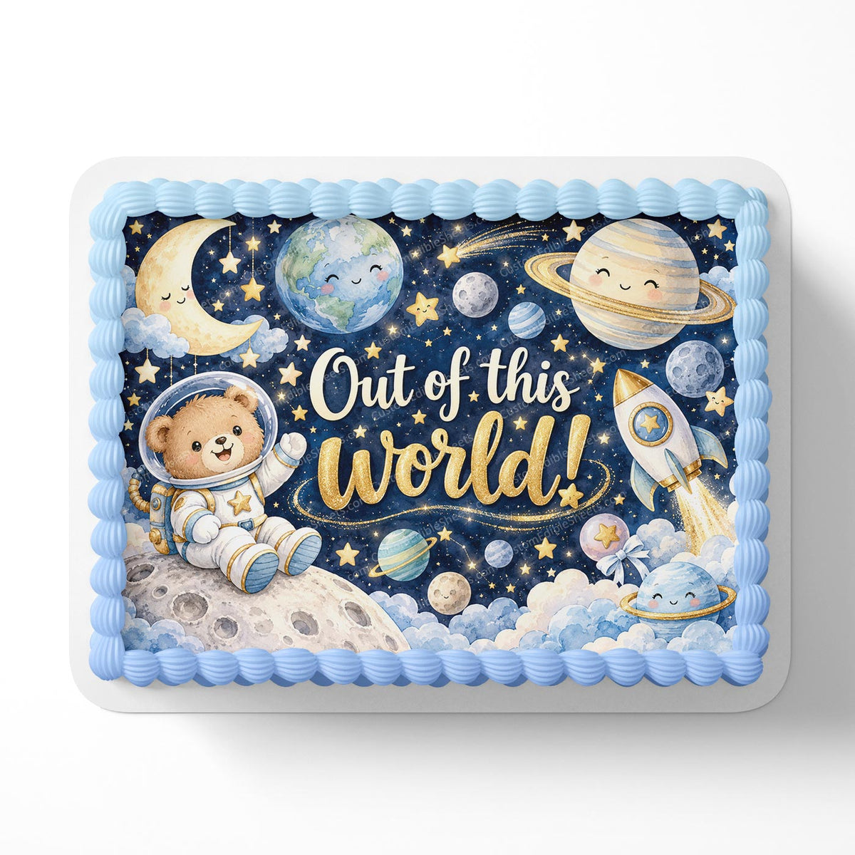 Out of this world! Baby Shower Rockets Space Edible Cake Topper Cake Decoration Photo Cake Image Custom