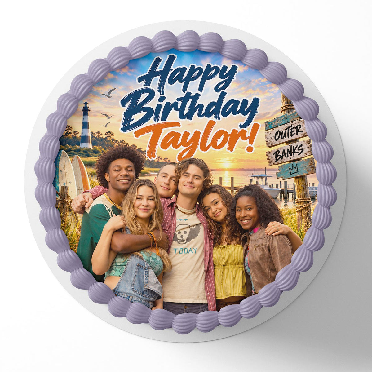 Outer Banks Team Heart Birthday Cake Topper โ Happy Birthday Edible Cake Image โ Personalized Icing Sheet for Cakes