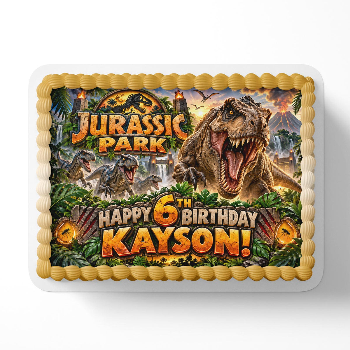 Jurassic Dinosaurs Park Trex Edible Cake Topper | Birthday Cake Decoration | Photo Cake Image | Custom Edible Cake Topper