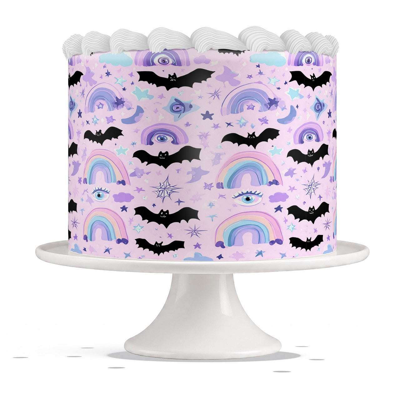 Pastel Bats Rainbows and Eyes edible cake wrap strip icing sheet