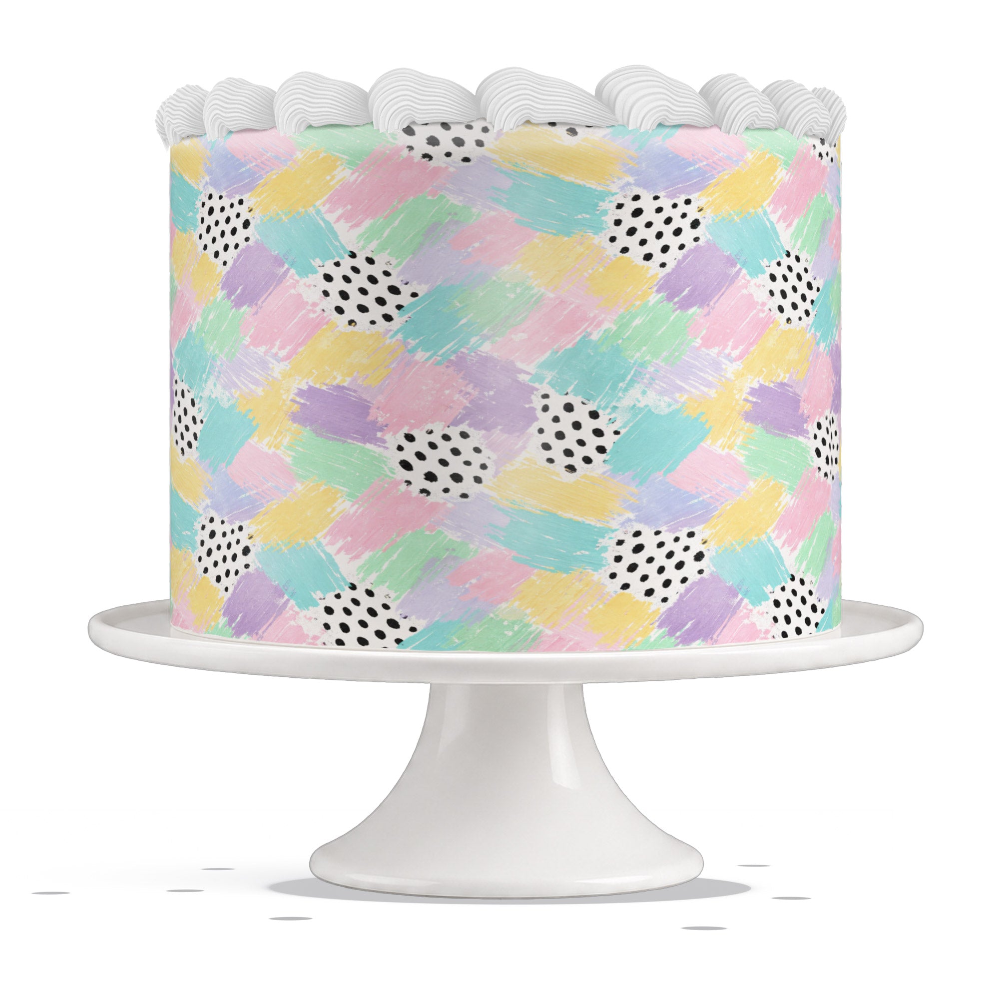 Pastel Rainbow Brushstroke Polka Dots Edible Cake Wrap Strip – Ic - Edible Cake Topper | Icing Sheet | Birthday Cake Decoration