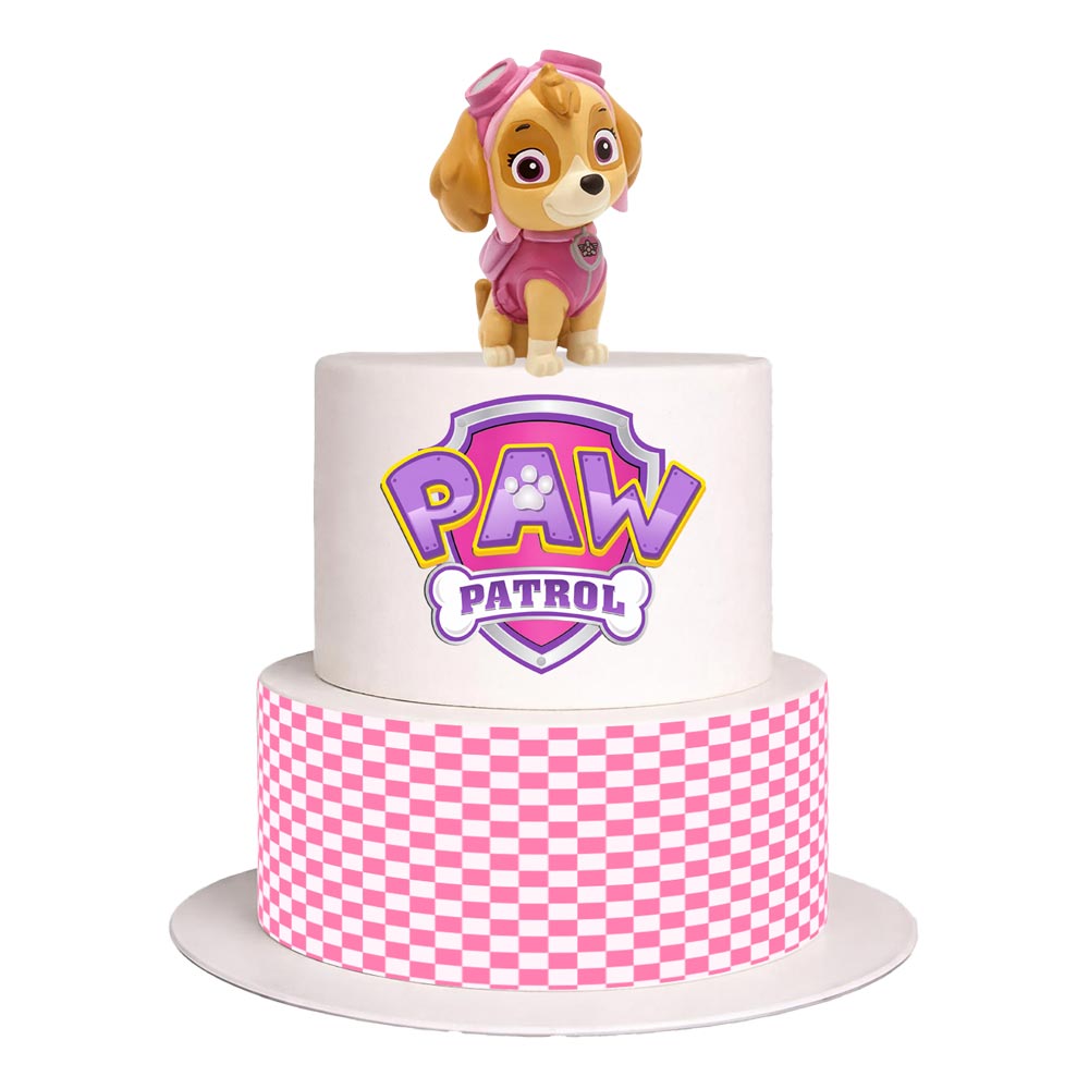 Paw Patrol Logo Pink Purple Skye Edible Cake Side Image Wrap – Cake - Edible Cake Topper Icing Sheet | Birthday Cake Decoration