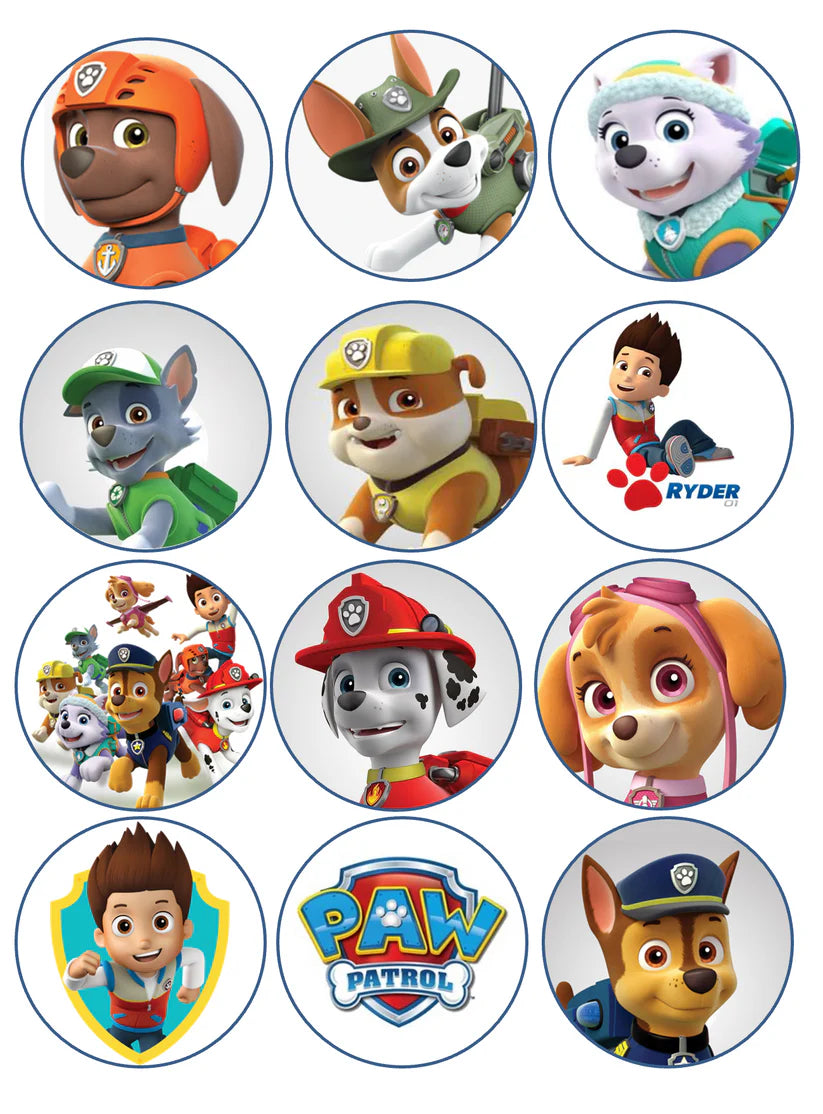 Paw Patrol Team Mix Edible Cupcake Toppers Icing Sheet or Wafer Paper