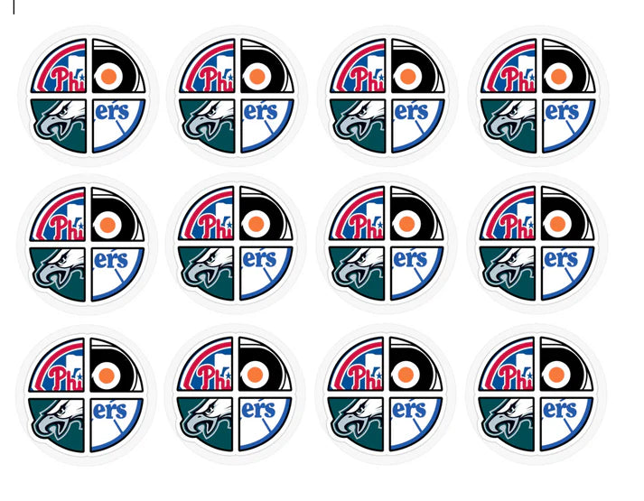 Philadelphia Sports Teams Combined Logo Edible Cupcake Toppers Icing Sheet or Wafer Paper